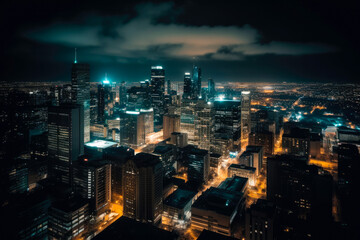 Fototapeta na wymiar Dramatic city skyline at night. Generative ai.