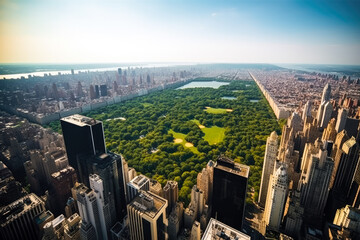 New York city. Aerial view. Central park. Generative ai. - obrazy, fototapety, plakaty
