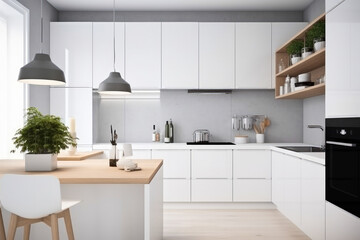 Fototapeta na wymiar Ikea style minimalistic kitchen. Generative ai.