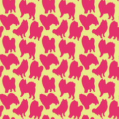 Dog silhouettes pattern. Elegant, soft seamless background, abstract background with Samoyed dog shapes on a white background. Birthday present, simple plain wrapping paper. Clean style. Pink, yellow.