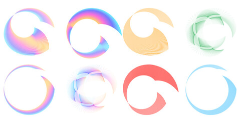 Set design element circle. Isolated bold vector colors  golden ring from. Abstract glow wavy stripes of many glittering swirl created using Blend Tool. Vector illustration EPS10 for your presentation