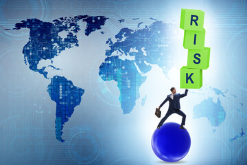 Risk management concept with balancing businessman