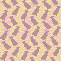 Dog silhouettes pattern fabric. Elegant, soft seamless background, abstract background with pale pink Pitbull dog shapes for Dog Lovers. Pink and yellow zebra. Birthday present wrapping paper.