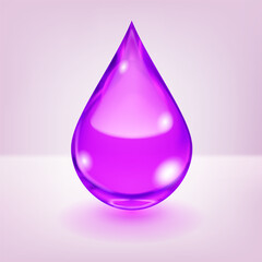 One big realistic water drop in purple color with glares and shadow