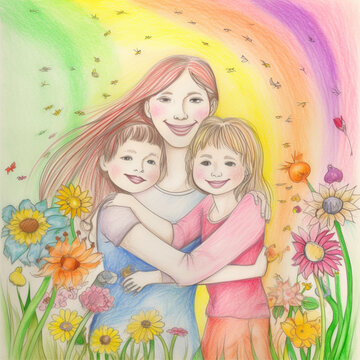 Desenho infantil em homenagem ao dia das m&atilde;es criado por IA