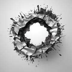 Ragged Hole torn in ripped metal on white background. Generative ai. - obrazy, fototapety, plakaty