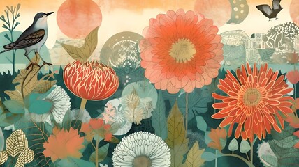 A Blooming Mixed Media Collage Bursting with Colorful Florals
