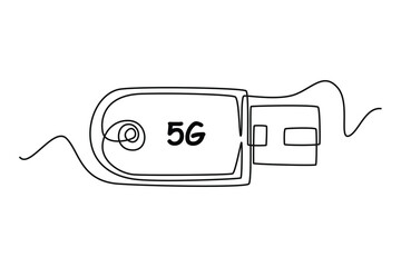 Single one line drawing 5G modem. 5G technology concept. Continuous line draw design graphic vector illustration.