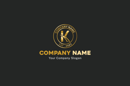K alphabet abstract gold logo circular icon symbol business
