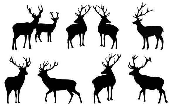 silhouette of deer, silhouettes set of deer's. deer silhouettes sets, 