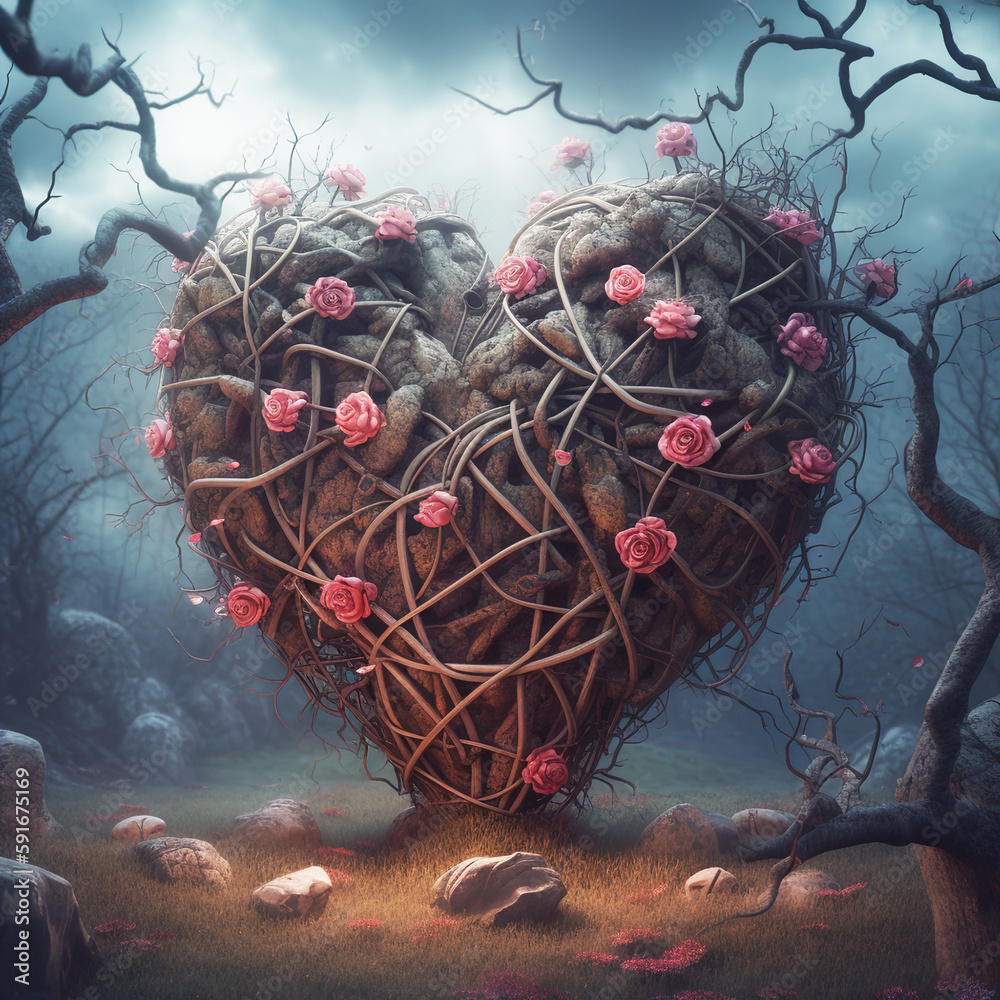 Wall mural generative ai: fantasy tree and with gardens and path