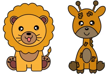 Muurstickers Aap Lion and girave vector for coloring page