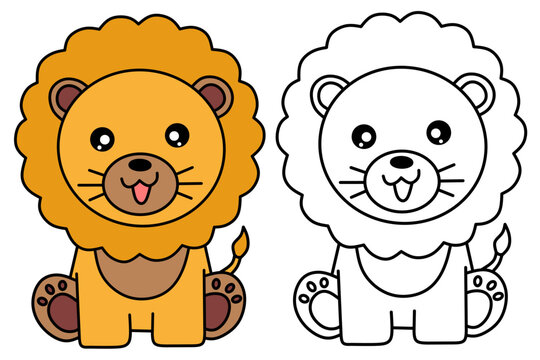 Lion line art vector for coloring book.