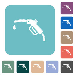 Glossy gasoline pump fuel nozzle rounded square flat icons