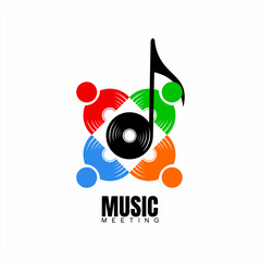 Music union logo design. illustration of a man with a music disc. Logo with a unique concept.