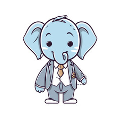 Mascot of cute cool elephant boss business formal suit. Cartoon flat character vector illustration
