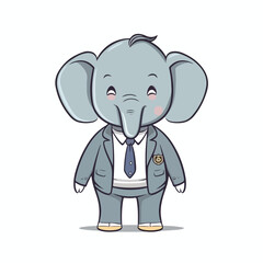 Mascot of cute cool elephant boss business formal suit. Cartoon flat character vector illustration
