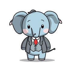 Mascot of cute cool elephant boss business formal suit. Cartoon flat character vector illustration