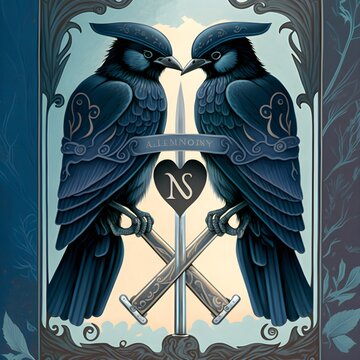 tarot card Relationship love harmony values soul mates partners strong bond made for each other two air gemini sword 6 Magpie ar 23 