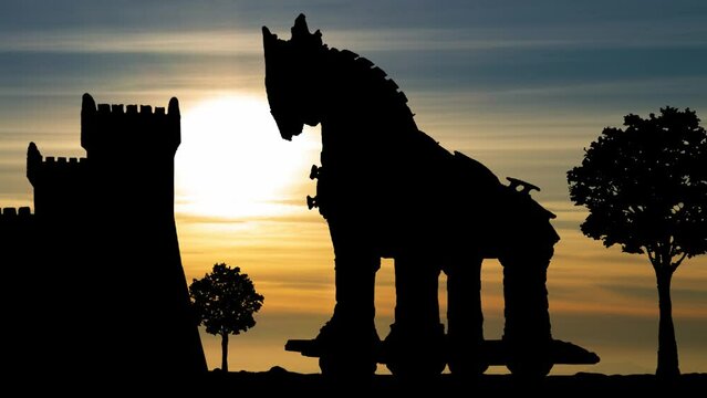 Wooden Horse in Canakkale, Turkey, Time Lapse at Sunset