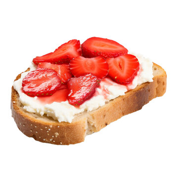 Ricotta And Strawberry Toast Isolated On Transparent Background