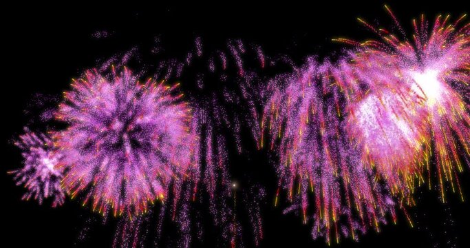 Animation of colorful fireworks on black background