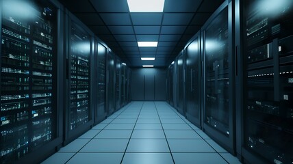 A High Tech Data Center Server Room: Powering the Digital Age