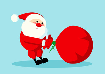 Happy Santa Claus. Fictional character with red bag. Culture and traditions. Fairy tale, imagination and fantasy. Fictional character with gifts and presents. Cartoon flat vector illustration