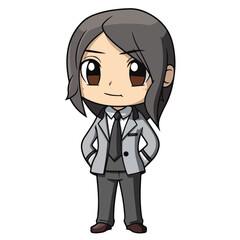 Mascot of cute cool secretary girl business formal suit. Cartoon flat character vector illustration