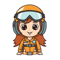 Mascot of cute girl pilot wearing helmet and uniform. Cartoon flat character vector illustration