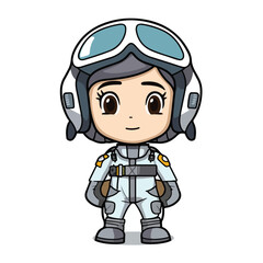 Mascot of cute girl pilot wearing helmet and uniform. Cartoon flat character vector illustration