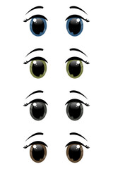 Set of cartoon eyes with eyebrows isolated on the white background. Collection of colorful vector eyes. 