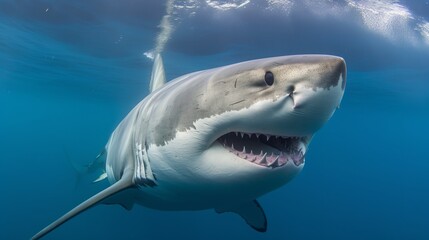 Naklejka premium Face-to-Face Encounter with a Great White Shark