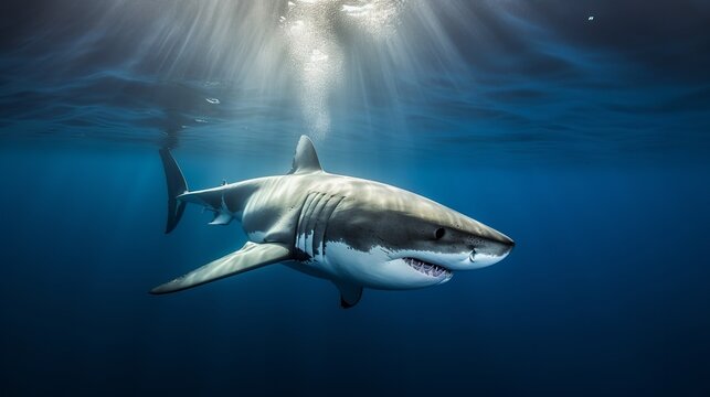 Majestic Great White Shark in Clear Waters