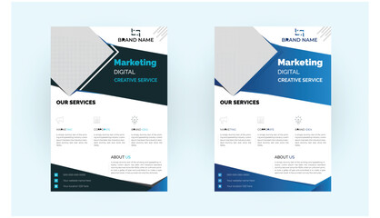 Corporate flyer template with aqua white and sky colorful gradient