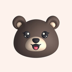 3D Render Happy Cute Bear Head (Vector)