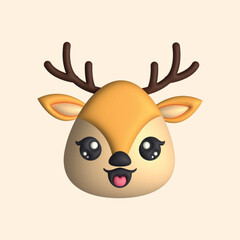 3D Render Happy Cute Deer Head (Vector)