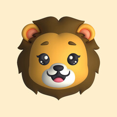 3D Render Happy Cute Lion Head (Vector)