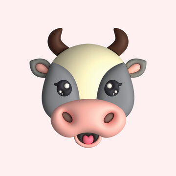 3D Render Happy Cute Cow Head (Vector)