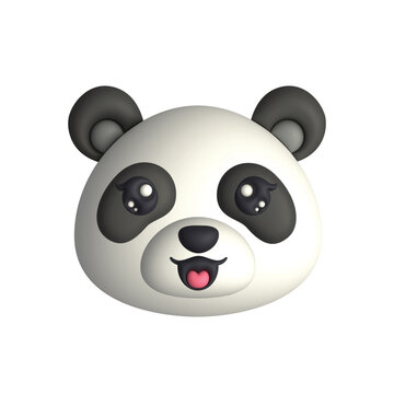 3D Render Happy Cute Panda Head (Vector)