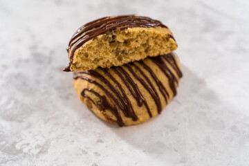 Banana cookies with chocolate drizzle