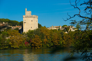 French landmark at riverside Tour Philippe Le Bel in France, Villeneuve lez Avignon..