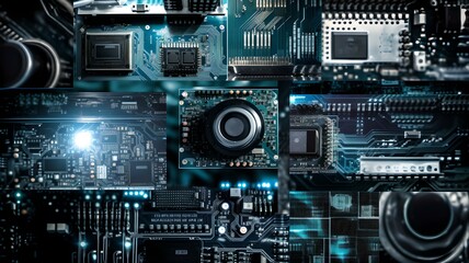 A Technological Mosaic: Computer Parts and Circuit Boards Collage