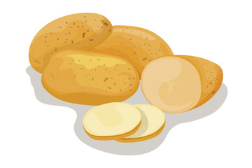 potatoes with half and slices, vector illustration. 