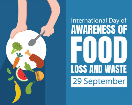 illustration vector graphic of a pair of hands throwing food filled with vegetables and fruits, perfect for international day, awareness of food loss and waste, celebrate, greeting card, etc. - Powered by Adobe