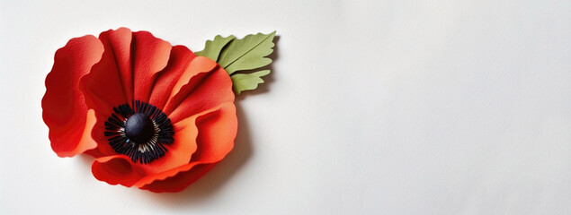 Red poppy symbol emblem for World War Victims Remembrance Day. Red poppy flowers cut out of paper. Illustration generated by Ai - obrazy, fototapety, plakaty