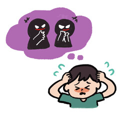 陰口を怖がる男性のイラスト