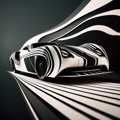 Illustration with minimal lines representing future car, ai