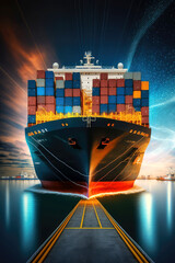 container cargo freight ship with cargo containers, ai - obrazy, fototapety, plakaty