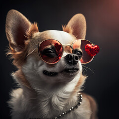 Chihuahua dog in love on valentines day, rose in mouth, ai